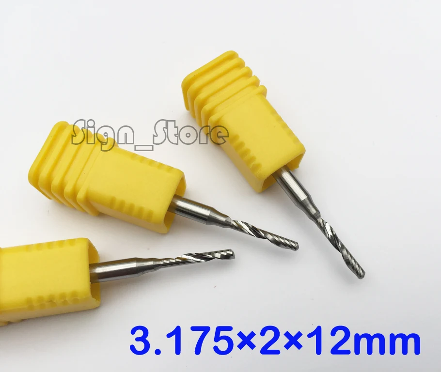 

10pcs Single flute Carbide Mill Spiral Wood CNC Router Bits Cutting Tools CNC Machine Engraving 3.175mm 1/8" 2 x12mm