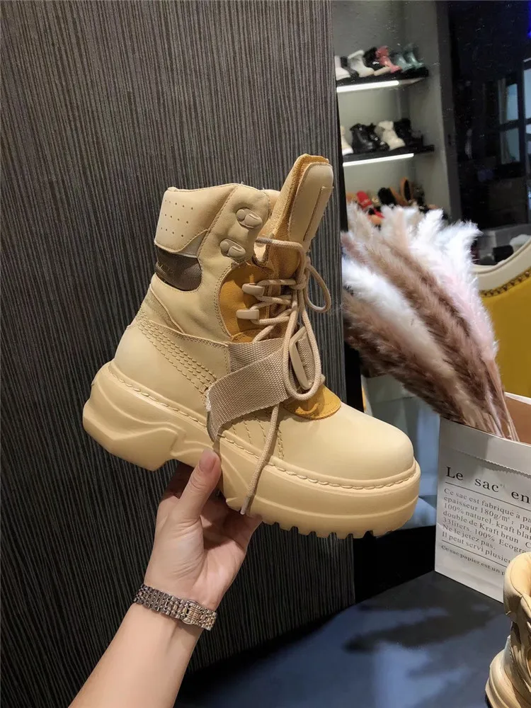 2019 Spring and autumn models high-top platform shoes leather breathable fashion student casual women's wild ankle boots | Обувь