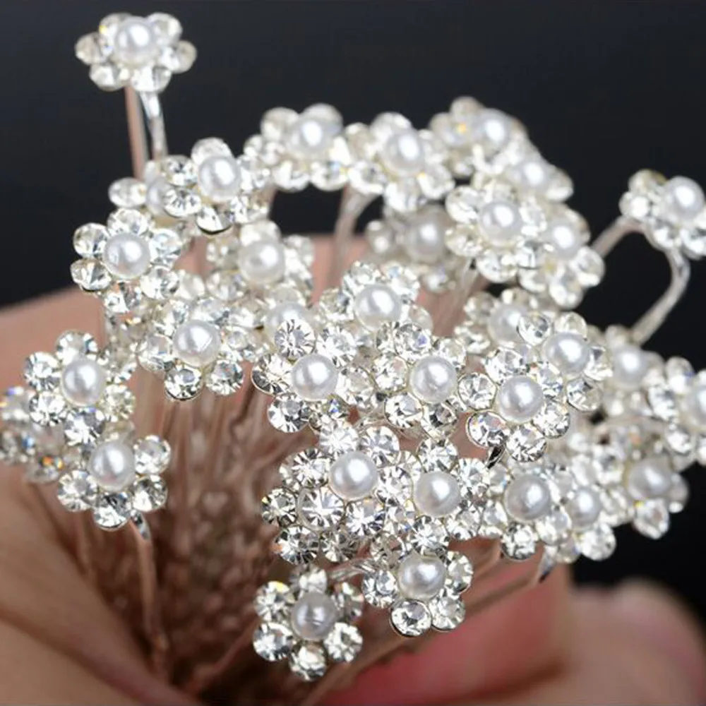 40 шт. заколки для волос с жемчугом модные цветами и кристаллами ювелирные