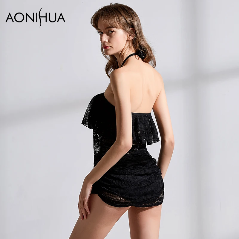 AONIHUA бикини топ комплект из двух предметов однотонное кружевное сексуальное
