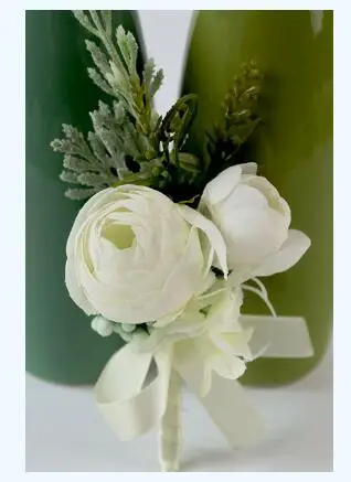 Boutonniere 4 Свадебные корсажи и бутоньерки белые шелковые розы на запястье цветы для бутоньерка на запястье для подружки невесты браслет - Цвет: Boutonniere 4