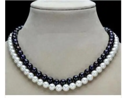 

2 Row 7-8mm Black White Natural Pearl Necklace 43-44CM Factory Gift word Jewelry good women gift jewelryCZ Luxury Ms. girl