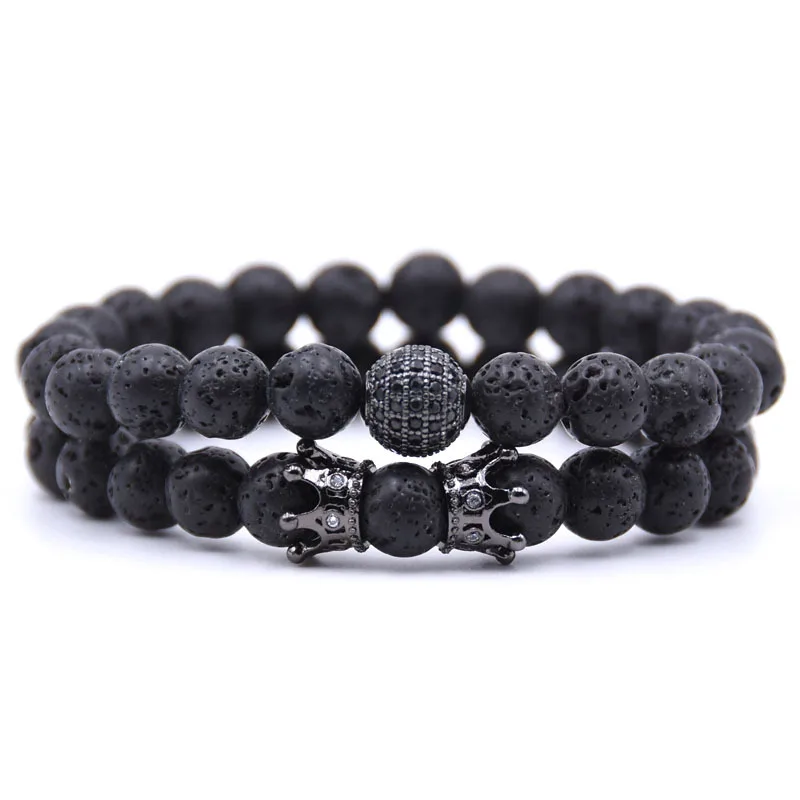 2 шт./компл. лавовые каменные бусины CZ шар ювелирные изделия Pulseira Masculina|Плетеные