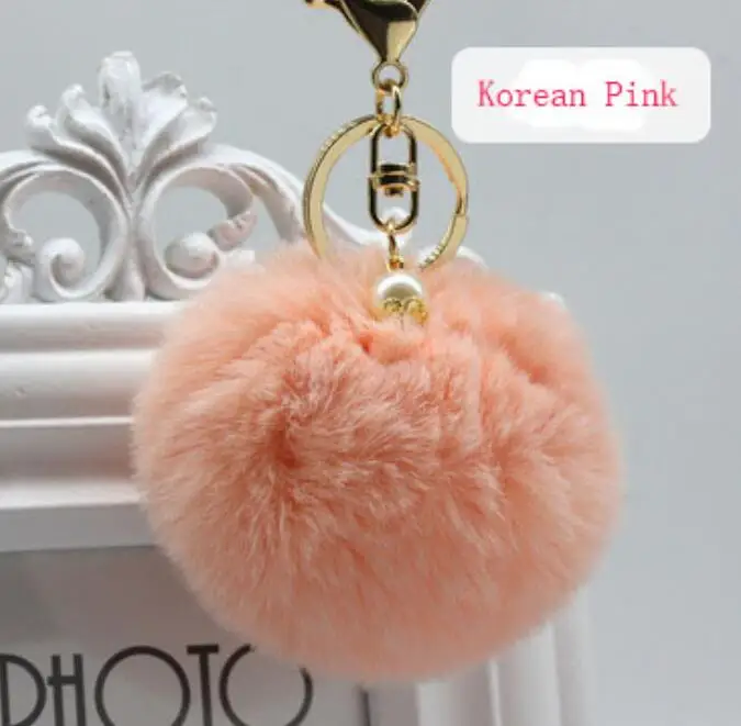 KOREAN PINK Большая шаровая Сумочка с брелоком из искусственного жемчуга и кроличьего меха, плюшевое кольцо с помпоном из искусственного меха, узорная цепь, подвеска с помпонами - Цвет: KOREAN PINK