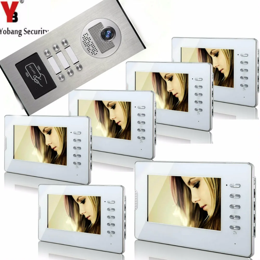 

Yobang Security 6 Units Apartments Video Goalkeeper Home Door Phone Doorbell System Lcds Video Intercom For The Flats/Families