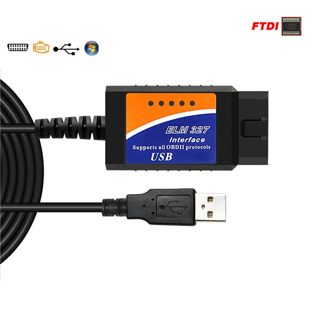 USB OBD II ELM327 FTDI FT232RL чип V1.5 автомобильный диагностический кабель интерфейс