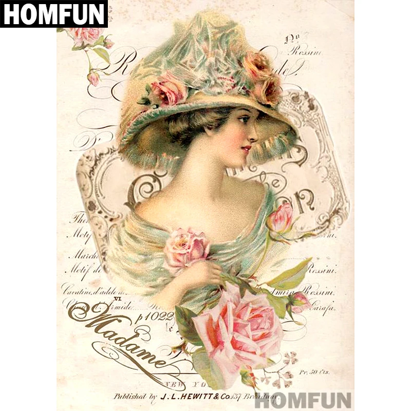 Квадратная/круглая Алмазная 5D картина HOMFUN сделай сам вышивка крестиком женщина и