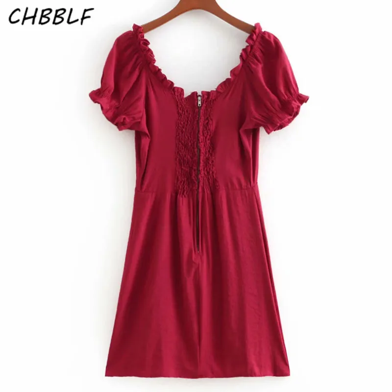 CHBBLF Элегантный Трепал мини платье на шнуровке галстук воротник с коротким