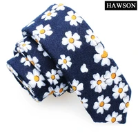 hawson whiteorange floral cotton tie fashion blue 2 inch necktie skinny slim ties for grooms wedding neckties for men