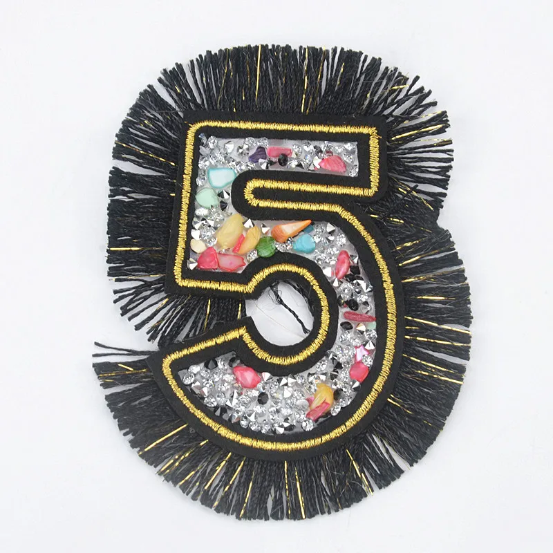 10Pcs/Lot Exquisite Rhinestones Pattern Number 5 Iron On Patches Hotfix Transfer Motifs Design Diy Applique For Hat Garment Bag | Дом и сад