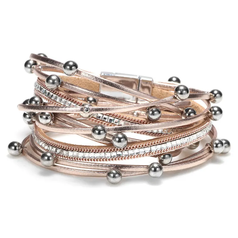 Multilayer Magnet Fashion Leopard Trendy Leather Bracelets Women Fashion Girl Cuff Bangle Female Jewelry geometric