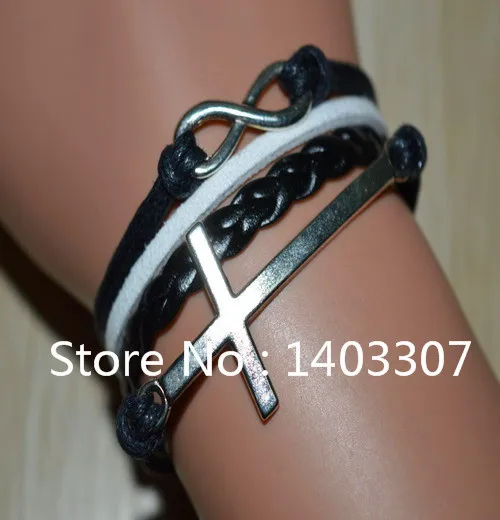 6Pcs Vintage All-match Silver Cross Infinity Bracelet Leather Bracelets Bangles Women 2014 Wholesale Fashion Jewelry | Украшения и