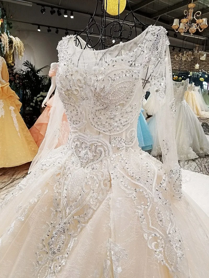 Wedding Dress 2018 The Bridal High-end Luxury Full Sleeve Elelgant O-neck Sweep Train Ball Gown Princess Illusionb | Свадьбы и