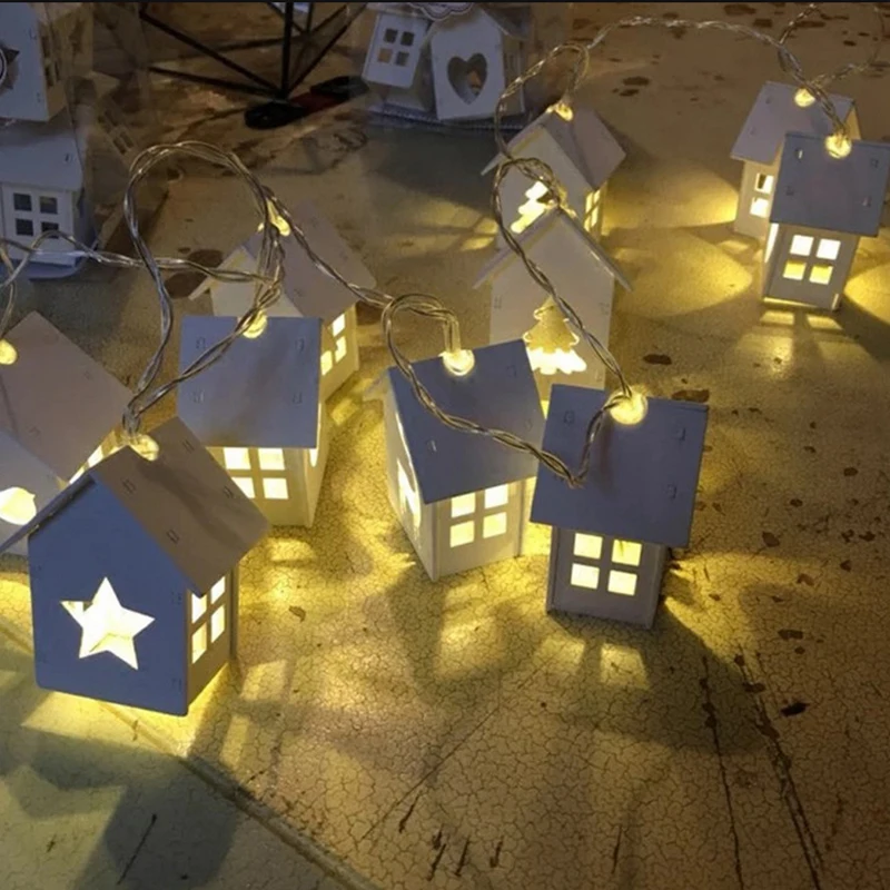 Battery Operated Wooden Home Decoration Deer Star Tree Heart Lighting 10 LED Wood Birdhouse Lights Christmas house style Light | Освещение