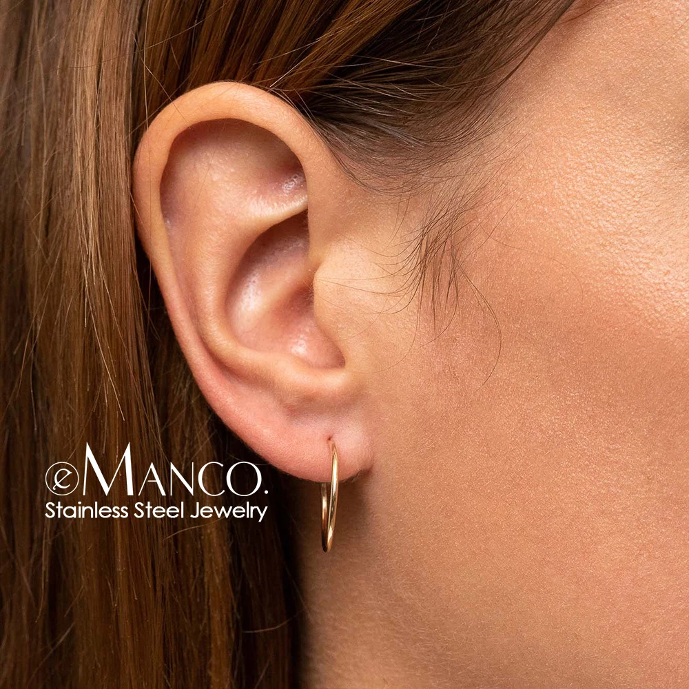 Женские круглые серьги-кольца e-Manco тонкие серьги из нержавеющей стали в