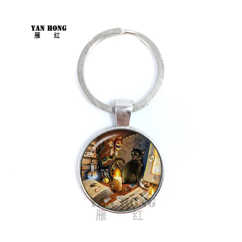 YANHONG Sleutelhanger круглый стекло кабошон Dier Handgemaakte вешалка Creatieve подарок на Хэллоуин