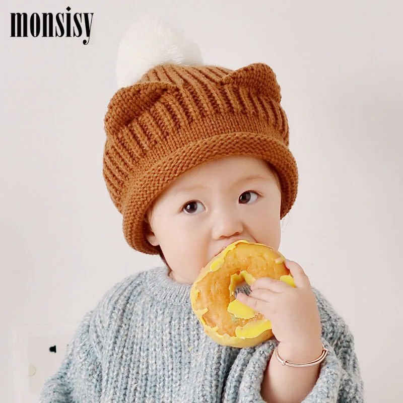 Monsisy/зимние шерстяные вязаные шапочки с черепами для детей шапка ушками