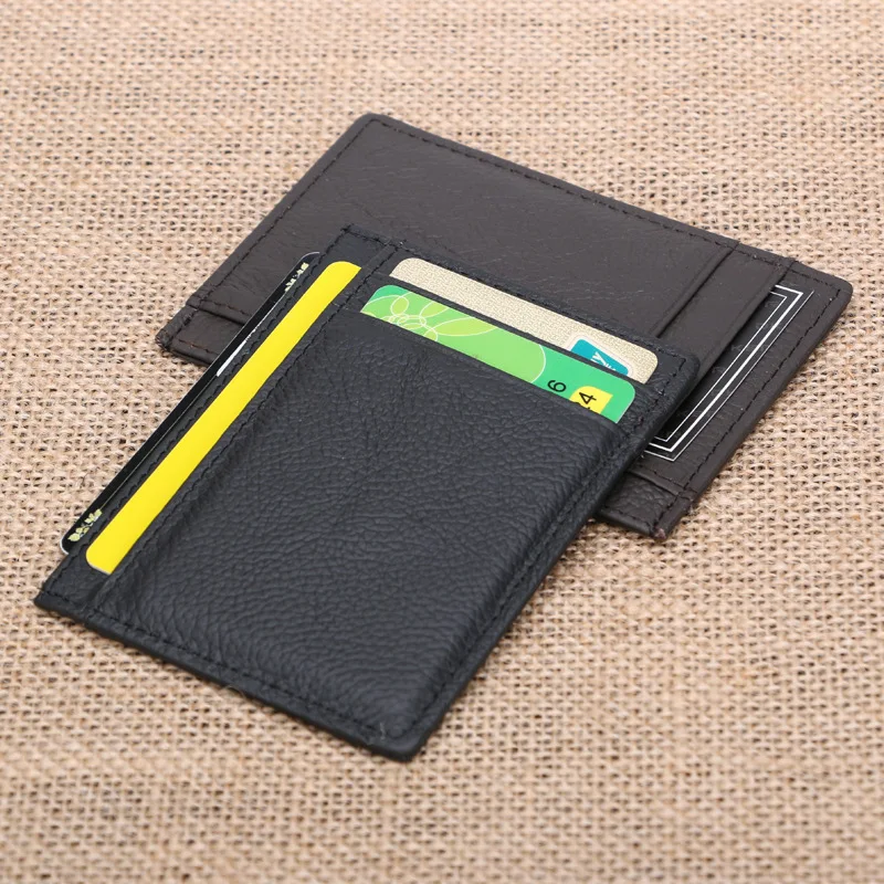 Мужской тонкий чехол для банковских карт из натуральной воловьей кожи черный
