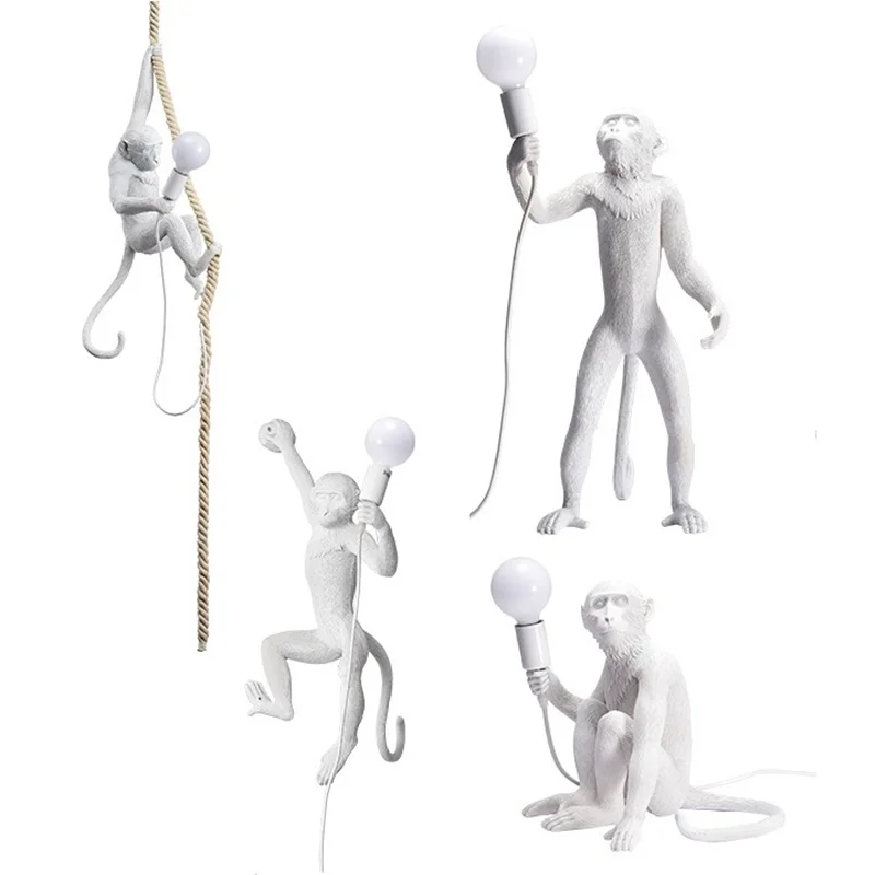 

wongshi Modern Lovely Monkey Hemp Rope Ceiling Lamp For Children Home Bar Cafe Decoration With E27 LED Bulb For Free