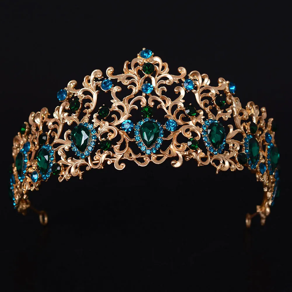 

Свадебная золотая диадема KMVEXO, золотая диадема с зелеными кристаллами