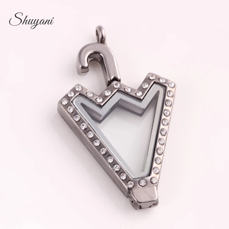 

10pcs/lot Rhinestone Umbrella Floating Locket Necklace Pendant Openable Memory Magnet Glass Lliving Charm Locket