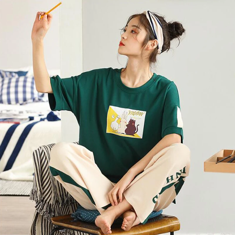 Новинка пижамный комплект KISBINI для женщин хлопковая Домашняя одежда с мультяшным