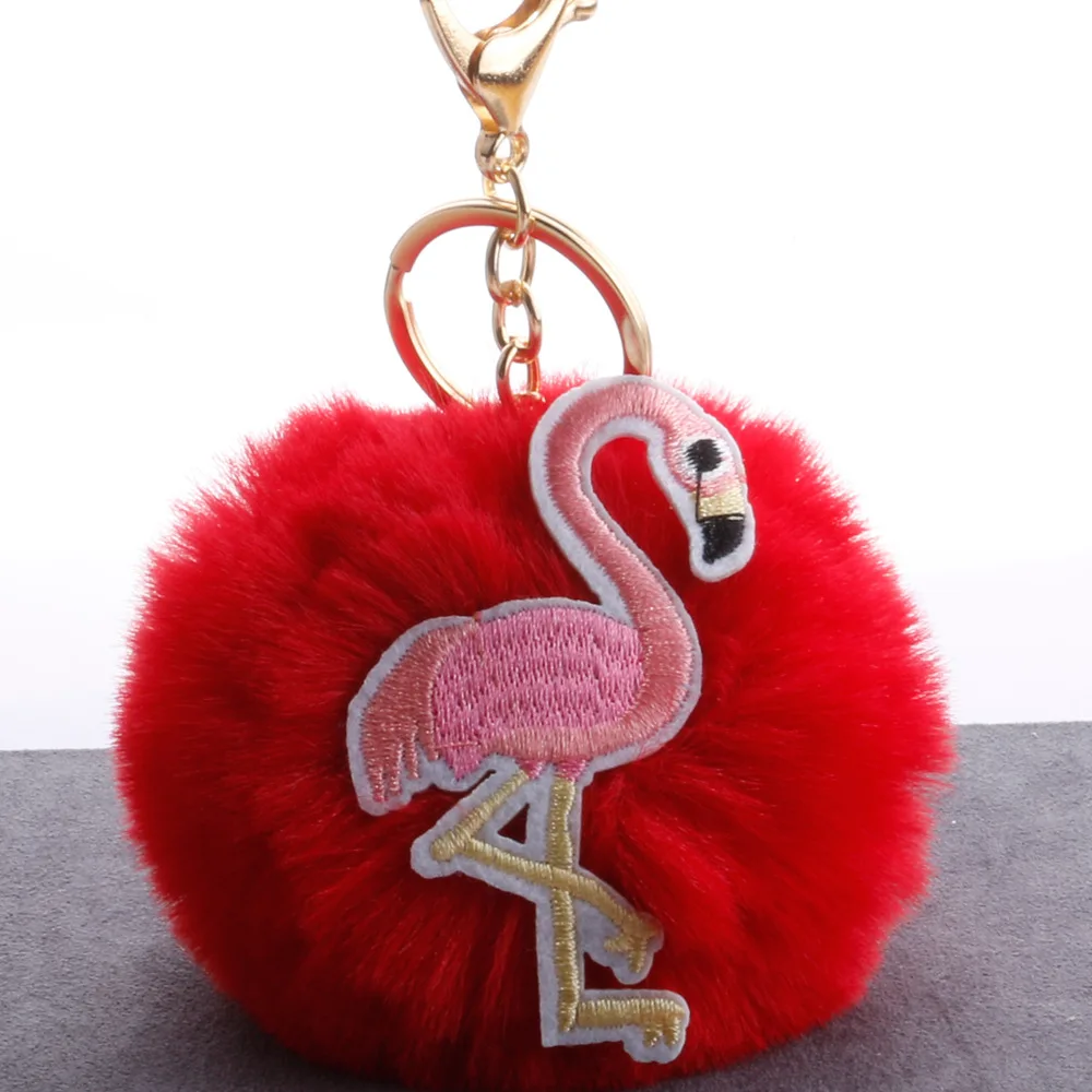 Cute Fluffy Fake Fur Pom Knitting Flamingo Key Chain Women Trinket Car Ring Keychain Jewelry Gift fluffy keychain on bag | Украшения и