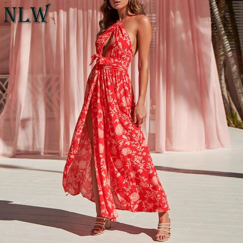 NLW женские платья с кружевным разрезом Vestido Baceless вечерние на бретельках короткое