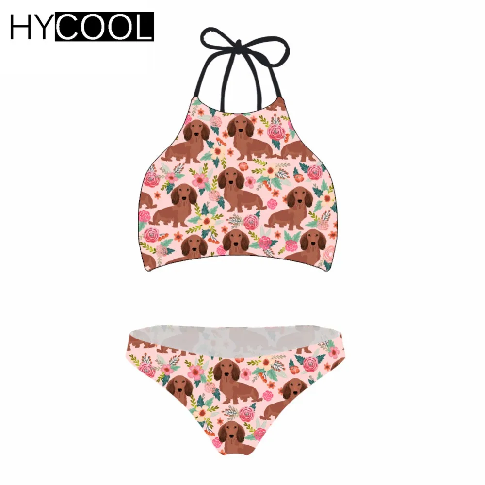 Комплект бикини HYCOOL женский купальник Такса собака принт сексуальный для женщин