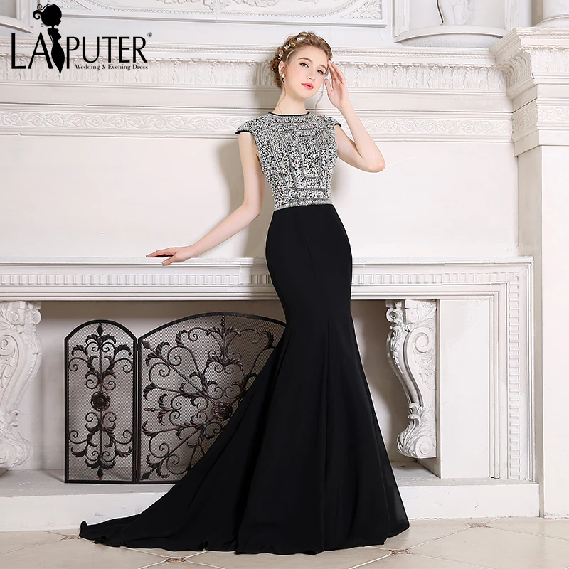 Vestidos de formatura Crystal Beads Chiffon Long Elegant 2017 Black Sexy Mermaid Prom Evening Dress robe soiree courte | Свадьбы и