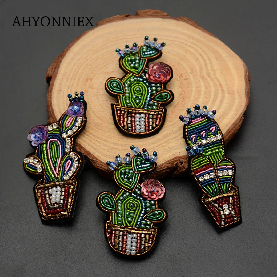 AHYONNIEX индийский Шелковый патчи кактуса DIY Аппликация булавка На ментальный брошь