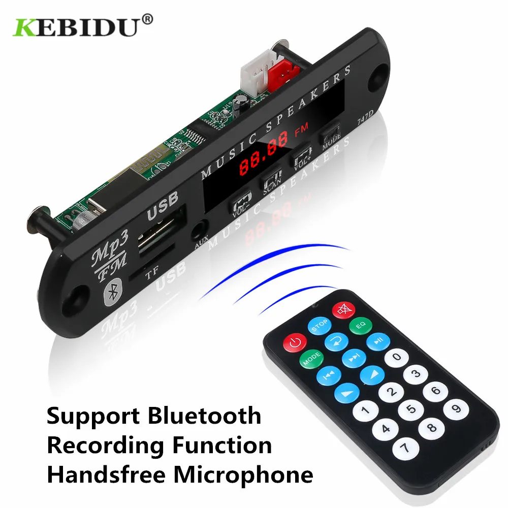KEBIDU запись беспроводной Bluetooth 5 в 12 В MP3 декодер доска mp3-плеер модуль Поддержка USB TF AUX FM аудио радио модуль