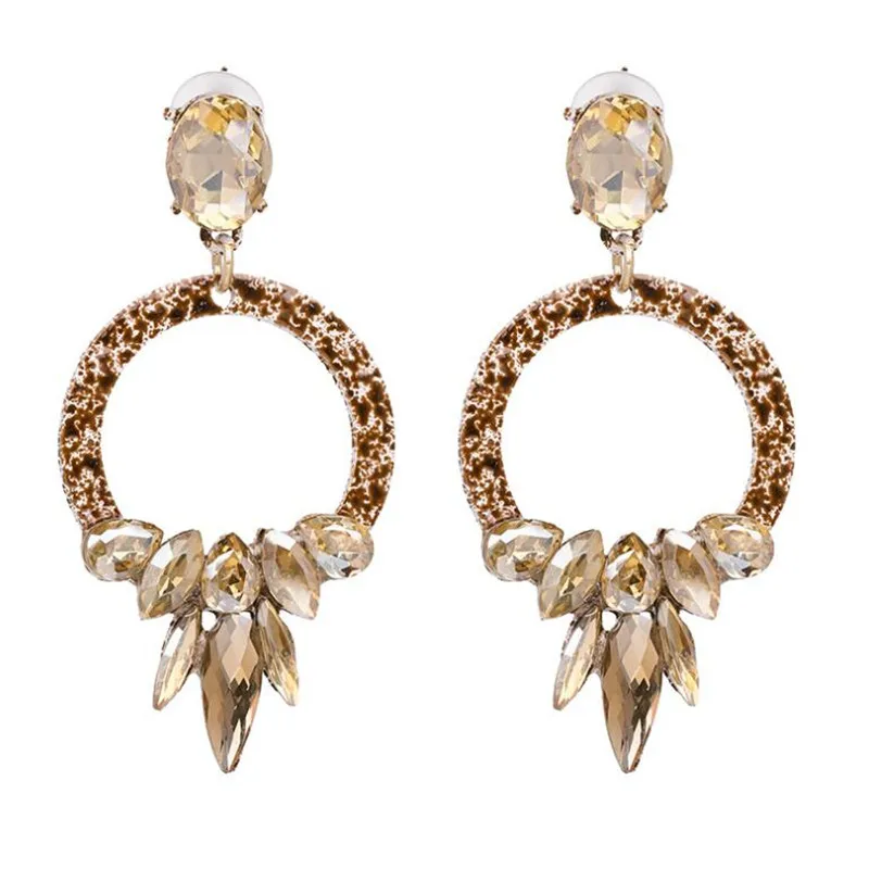 GEREIT Luxury European Geometric Circle Drop Earrings Big Crystal Long Dangle Statement For Women Wedding Druzy Jewelry | Украшения и