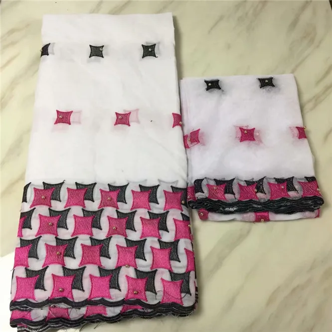 Фиолетовый Африканский Базен Riche кружевной ткани с бисером для шитья вышитые Getzner