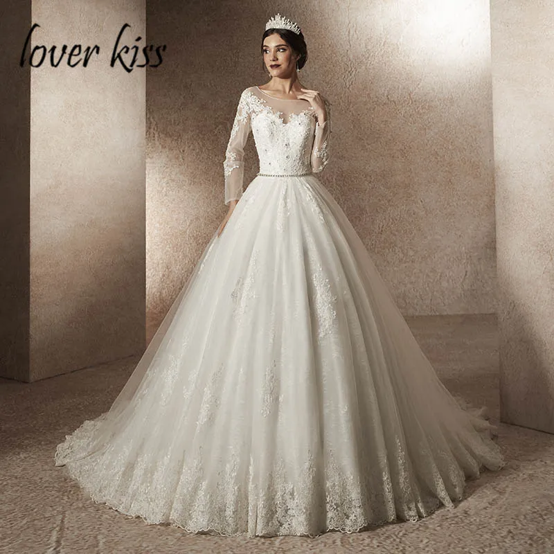Lover Kiss robe de mariage princesse роскошное свадебное платье с бусинами кружевное осеннее свадебное платье с длинными рукавами для невесты Vestido De Noiva - Цвет: Слоновая кость