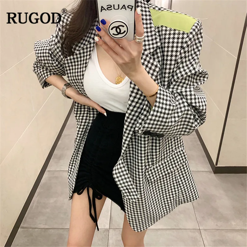 RUGOD клетчатое Женское пальто с зубчатым воротником элегантное офисное женское винтажное пальто с карманами в английском стиле весеннее модное женское пальто Блейзер