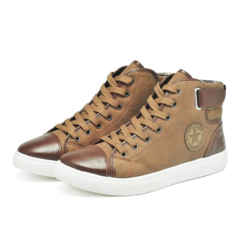 Мужская обувь; Sapatos Tenis Masculino; мужские кожаные ботильоны на шнуровке спереди; сезон осень-зима; мужская повседневная парусиновая обувь с высоким берцем