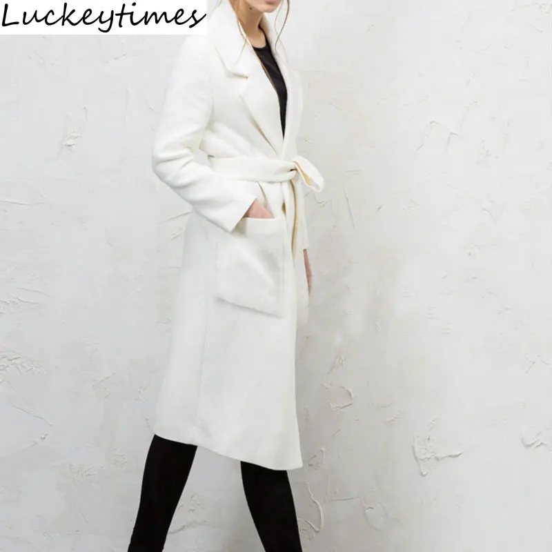 2020 Лидер продаж длинный белый Тренч с двумя карманами Женское пальто модный