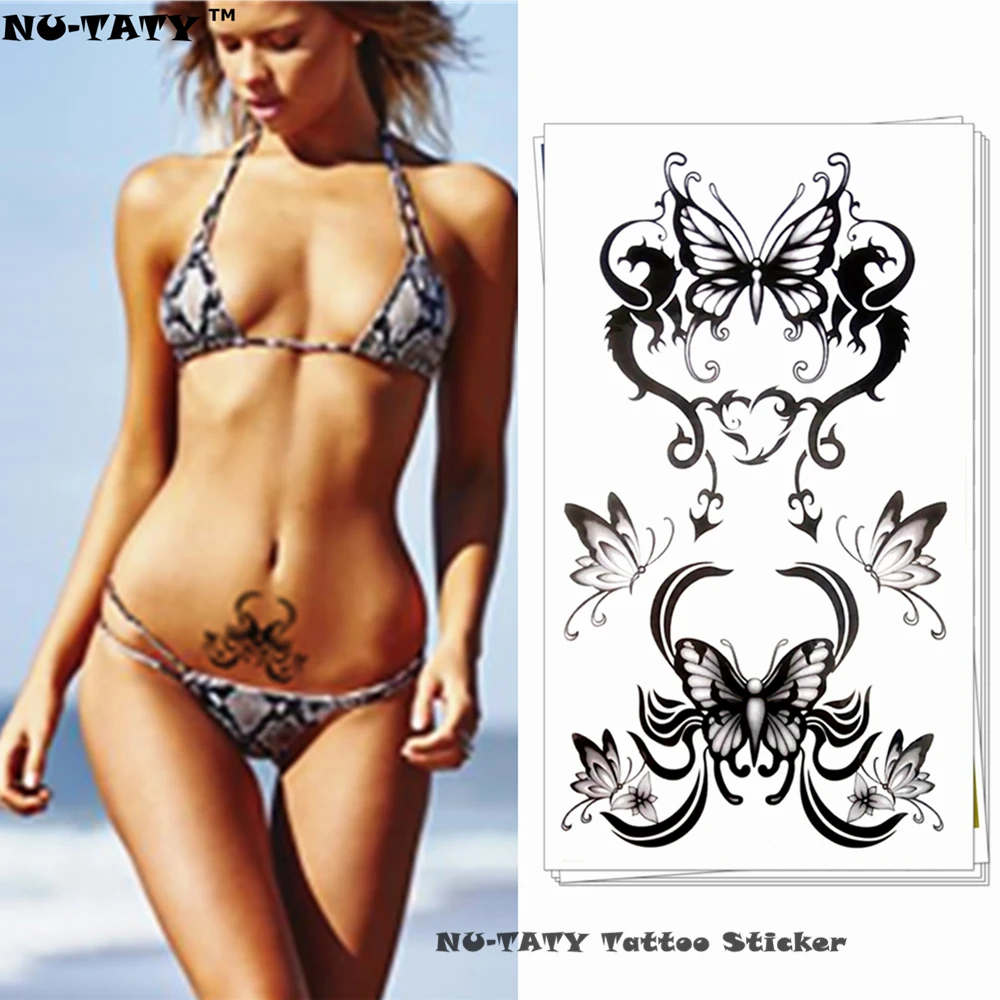 Тату наклейки Nu TATY с бабочками и тотемным рисунком 17 х10 см|flash tattoo stickers|temporary tattooflash