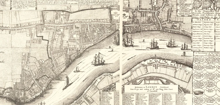 Карта 1682 Лондон декоративная настенная Безрамная хлопковая Картина на холсте
