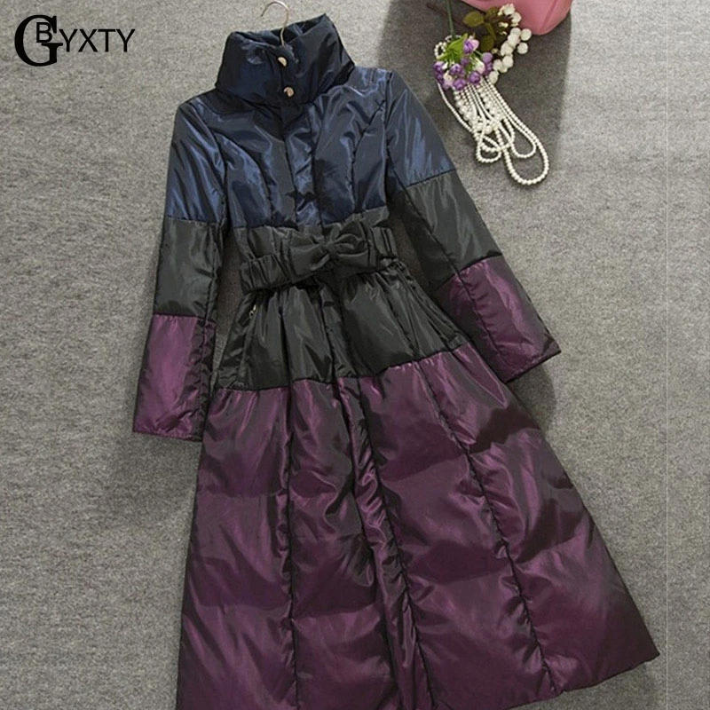 GBYXTY casaco de neve/большой размер 4XL, женский зимний толстый пуховик, Винтажный Длинный пуховик с бантом на поясе, парка mujer ZA715