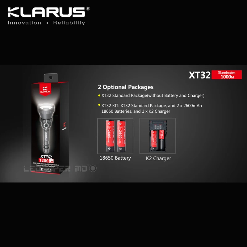 New Arrival KLARUS XT32 CREE XP-L HI V3 LED 1200 Lumens Flashlight Tactical Hunting Searchlight with 1000-meter Ultra Long-Range |