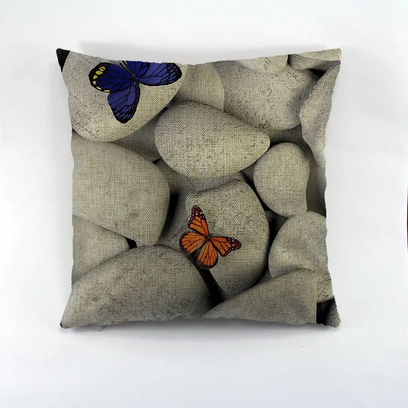 Бесплатная доставка Горячая продажа 3D бабочка и камень льняная наволочка для