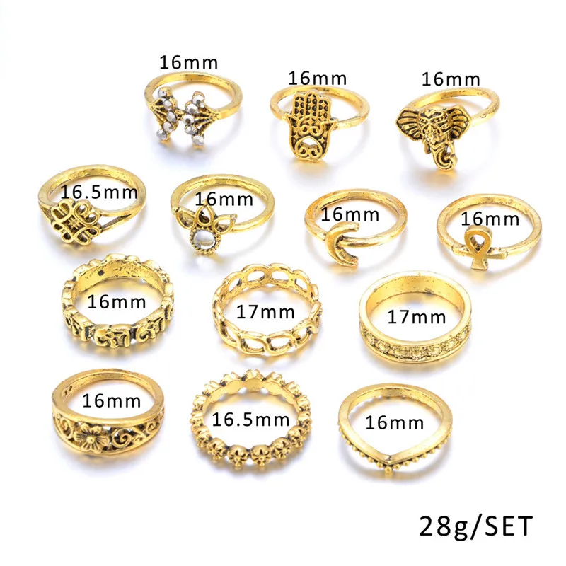 13Pcs/Set Fashion Finger Rings Set Women Vintage Punk Midi 2017 Antique Gold Color Boho Female Charms Jewelry | Украшения и