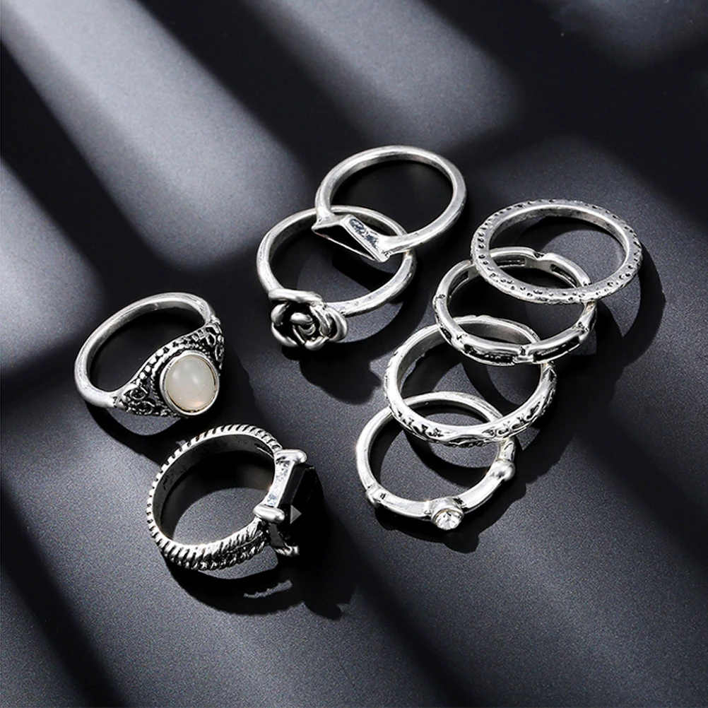 8 шт. в стиле готический панк кольцо комплект Для женщин мужчин индийский Стиль