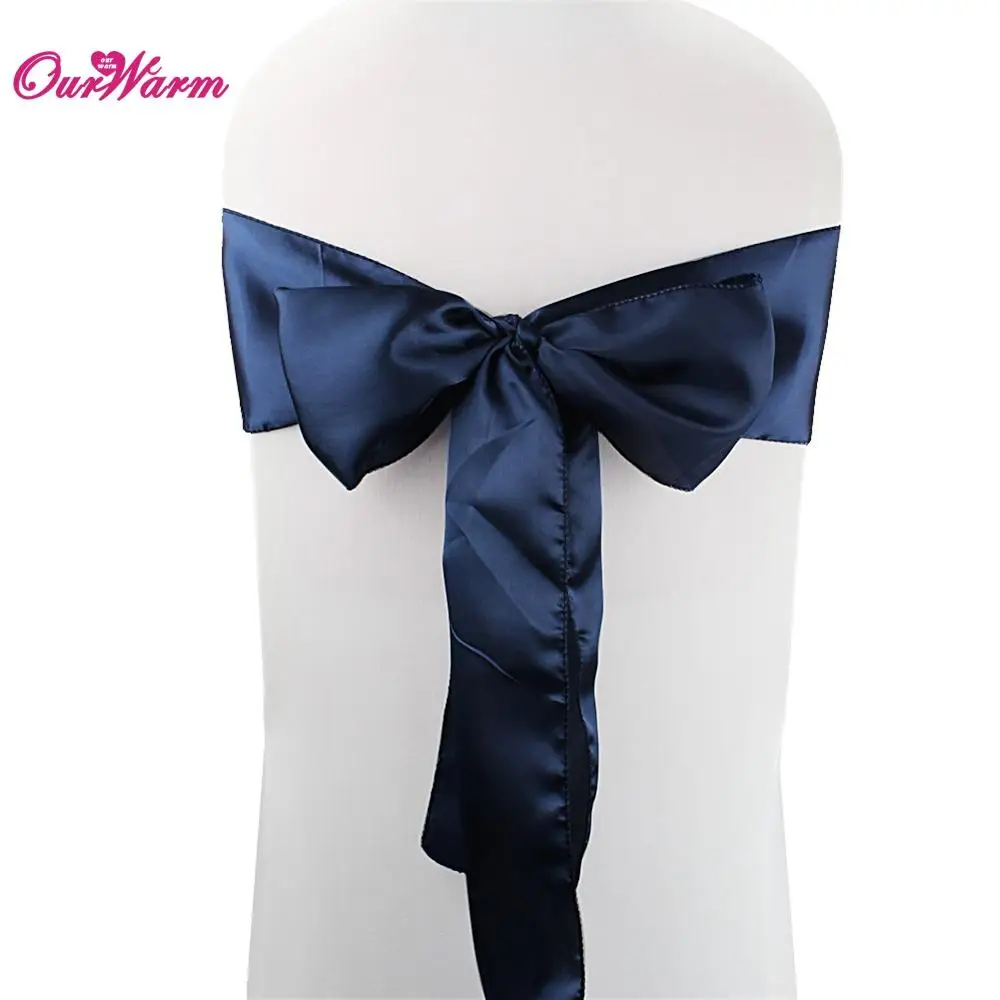 Navy Blue 20 шт. атласной ленты для стульев галстук-бабочка чехол для свадебного украшения 15 см x 275 см домашний текстиль много цветов на выбор - Цвет: Navy Blue