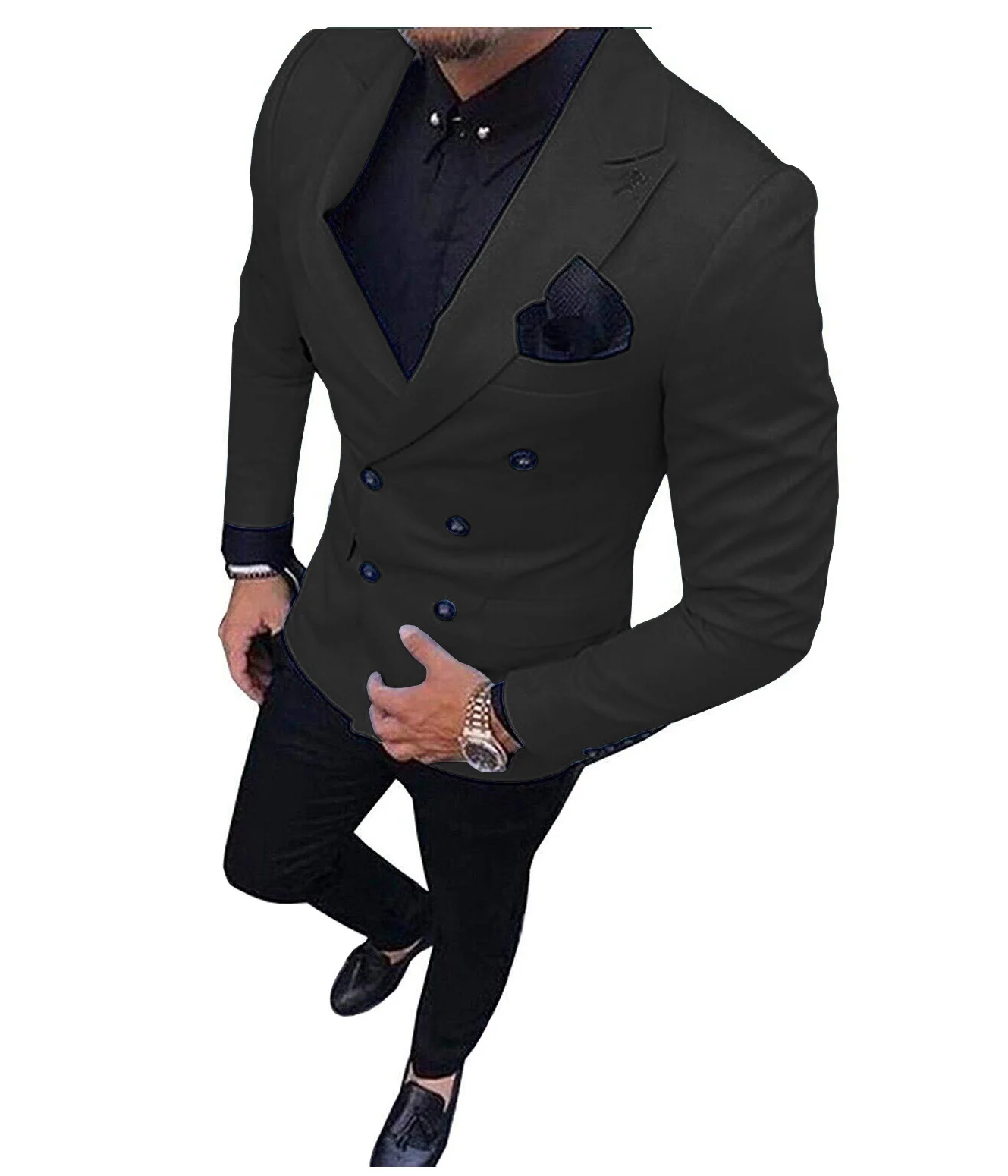 black 2 шт. мужские костюмы Slim Fit Бизнес двубортные костюмы жениха шерсть "твид" розового цвета в стиле смокинга для вечернее платье на свадьбу(пиджак+ брюки - Цвет: black