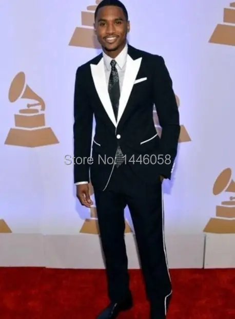 

Новинка 2018, дизайнерские черные мужские костюмы для деловых встреч и вечеринок, облегающие костюмы с белыми остроконечными лацканами для м...