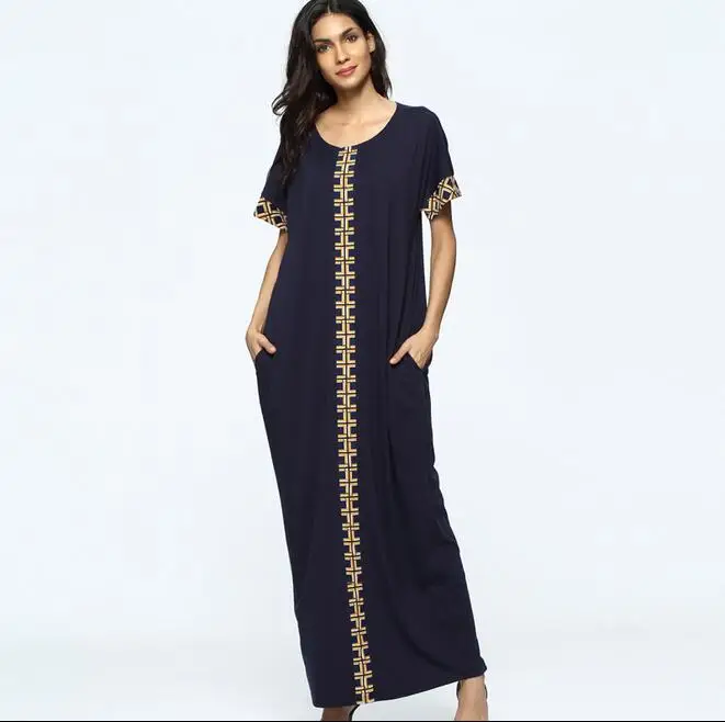 Женское платье-Кафтан moslim хлопковое платье-кафтан цвет темно-синий золотистый