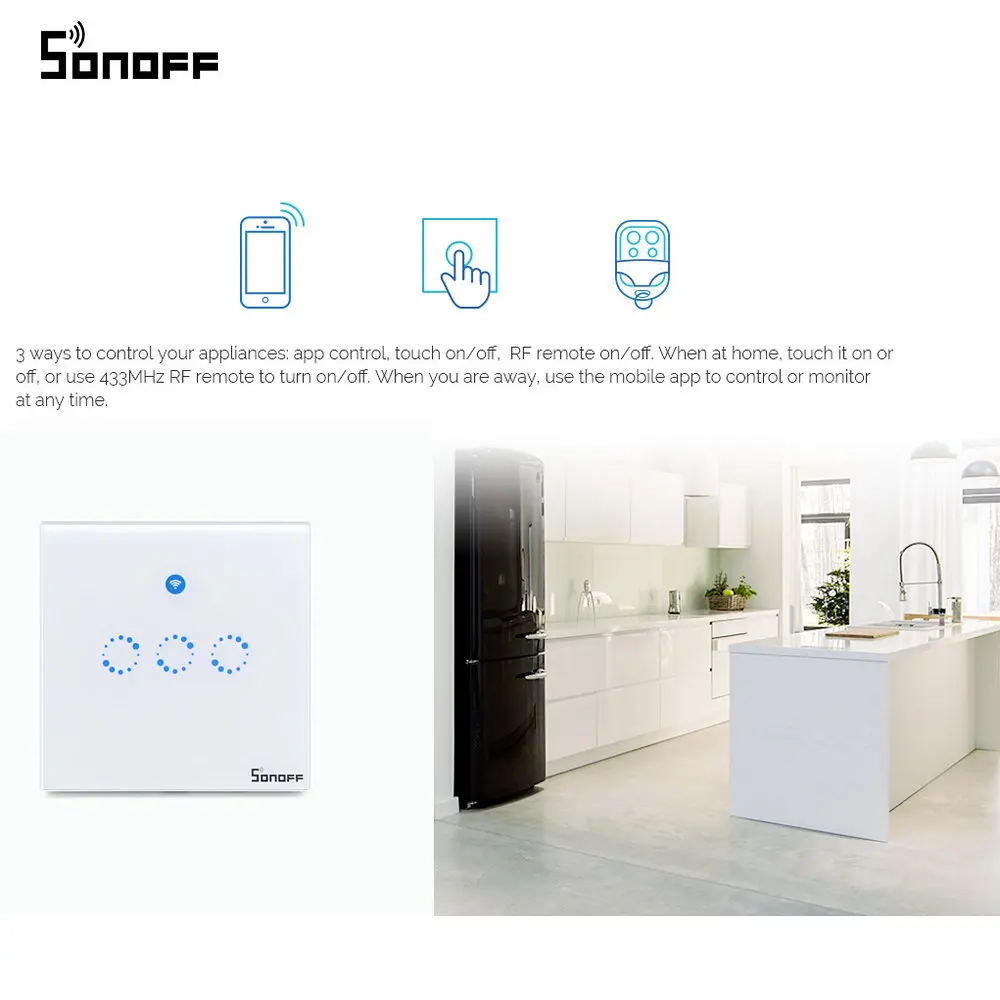 Интеллектуальный выключатель света Sonoff T1 Smart WiFi RF/приложение/сенсорный
